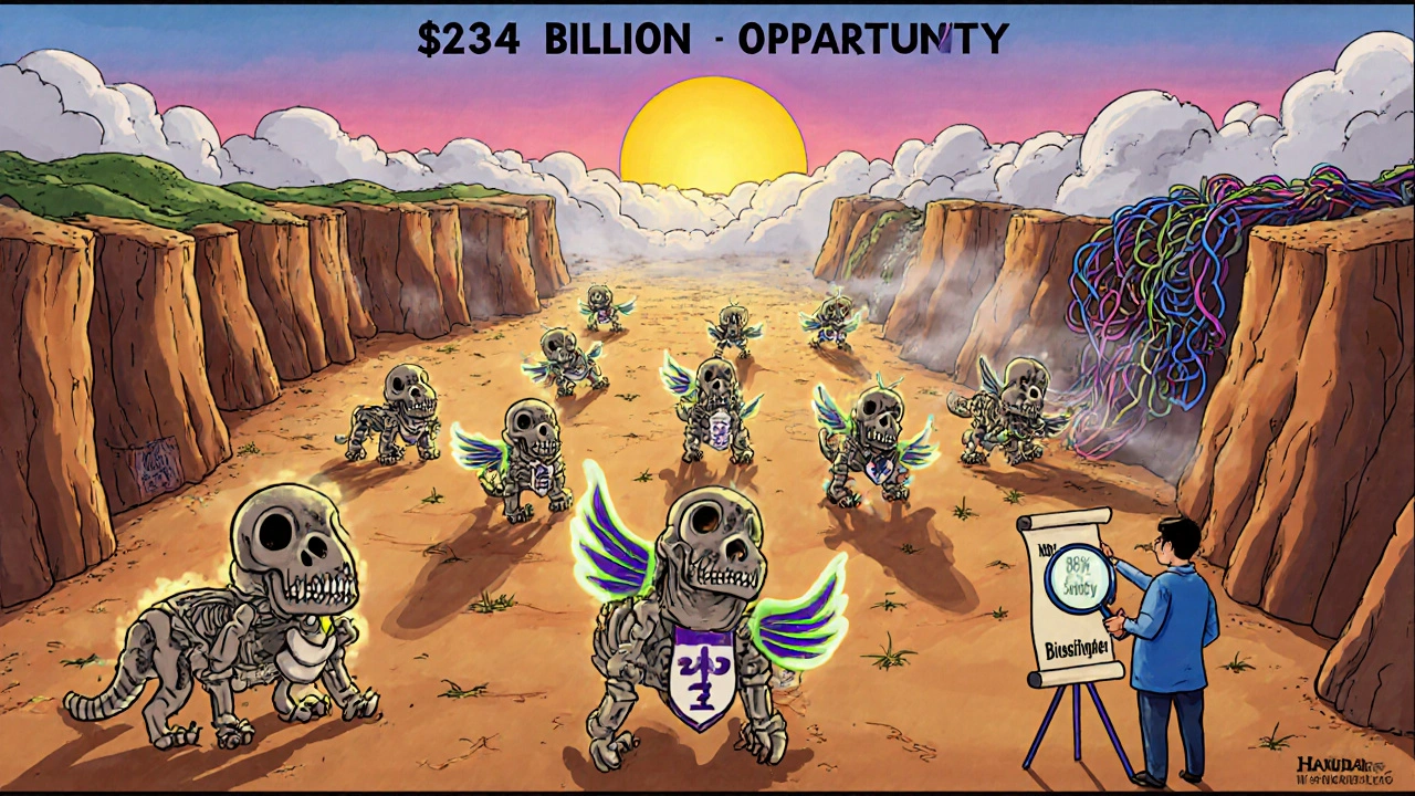 Empty canyon of 118 patent-protected biologics, only 12 biosimilar spirits emerging toward a bright horizon.