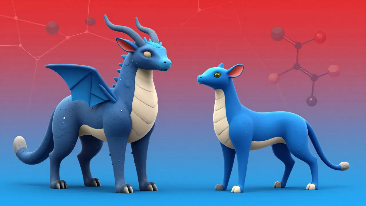 Two fantastical creatures illustrating drug enantiomer differences