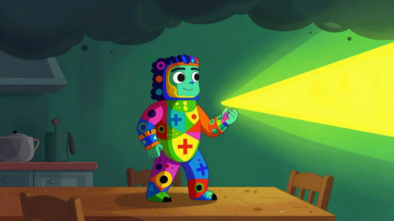 Protective alebrije guardian shining safe light over home