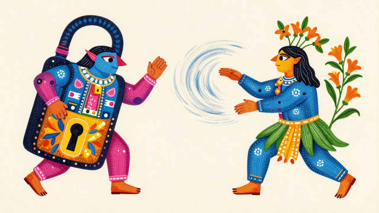 Alebrije art depicting the contrasting effects of Goldenseal and St. John's Wort on the liver.