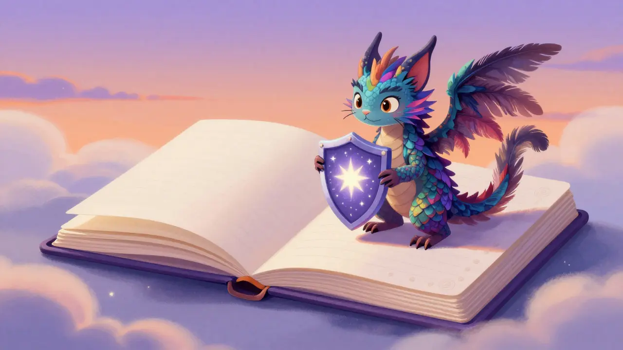 Friendly mythic beast emerging from a dream journal page