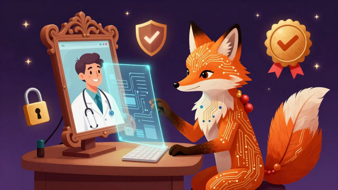 Mythical fox using a magical holographic telemedicine interface safely