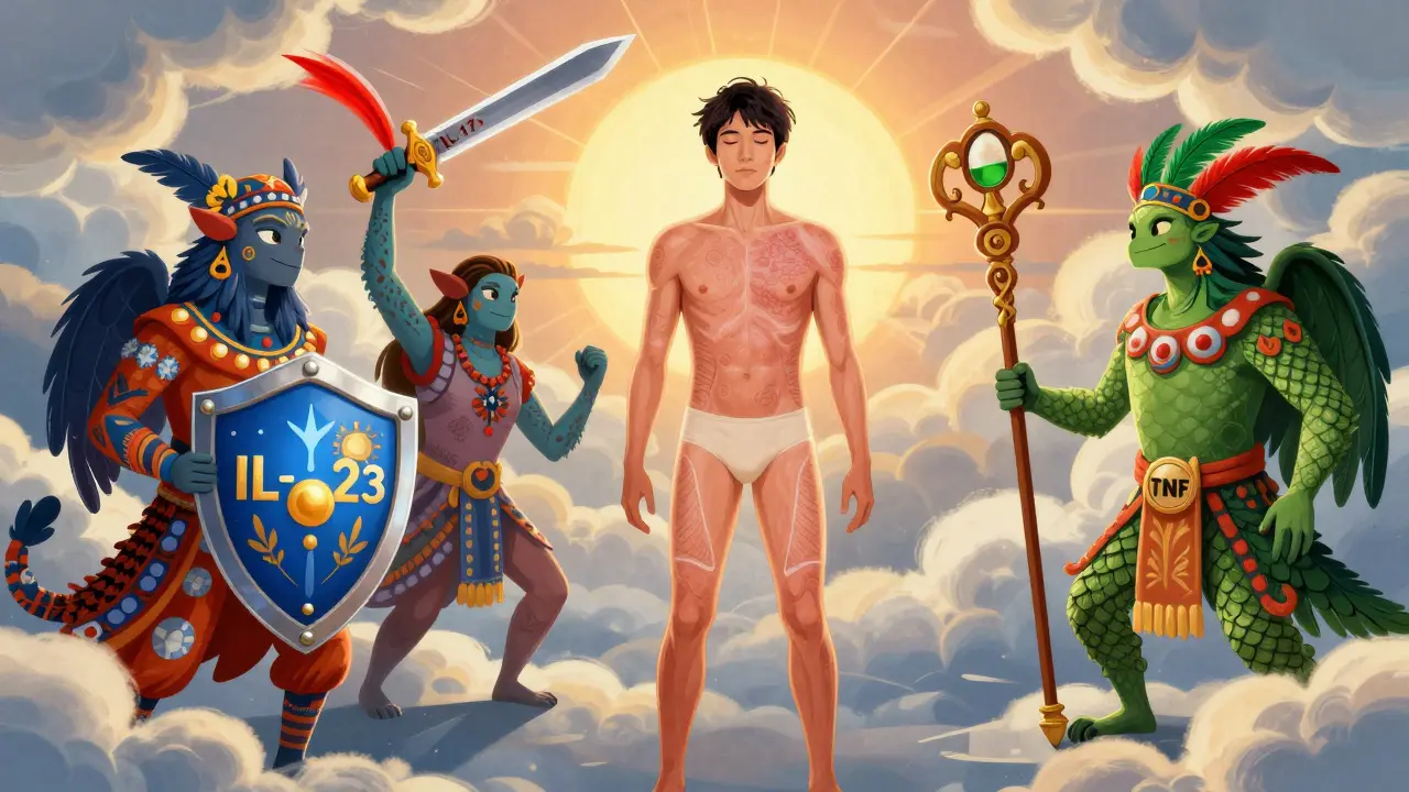 Alebrije art illustrating biologic treatments for psoriasis