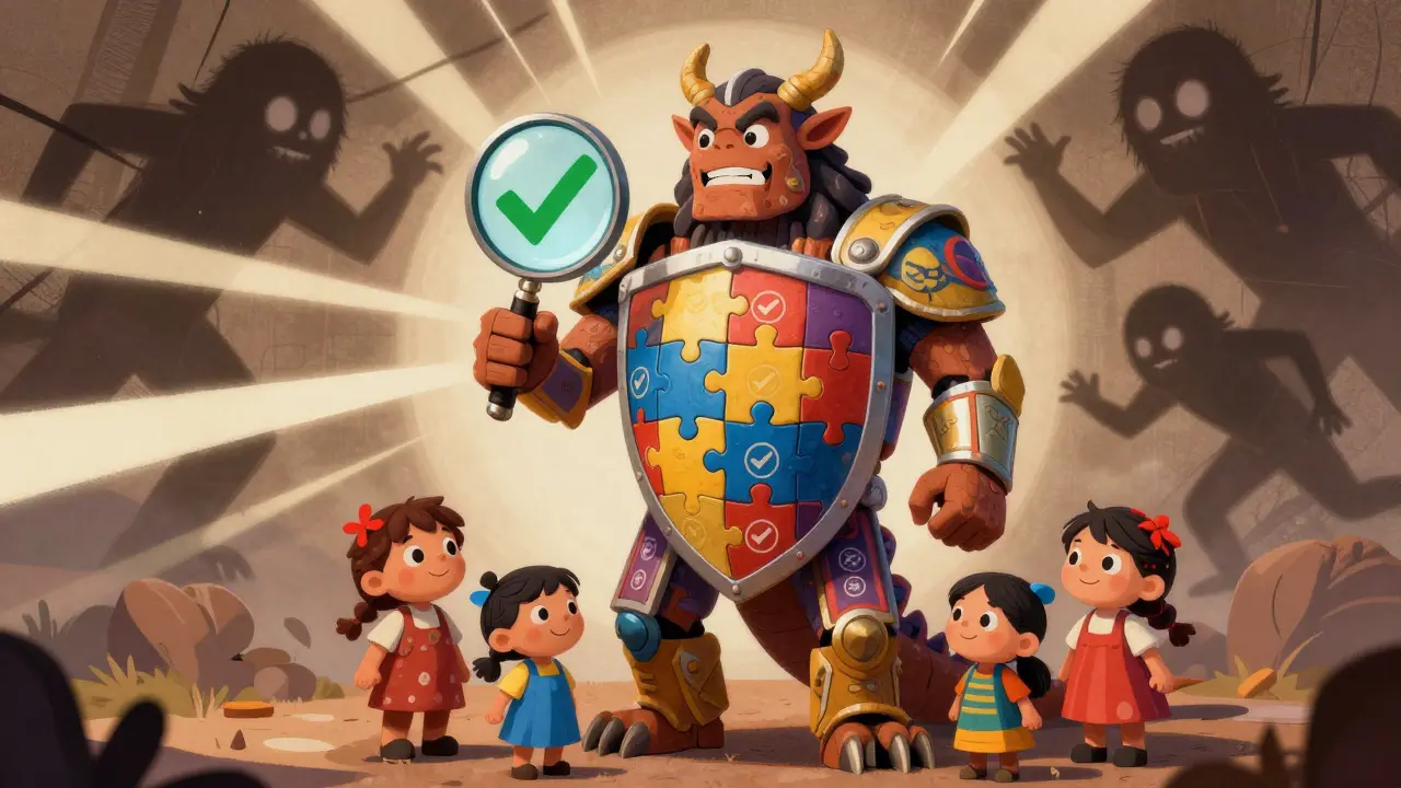 Alebrije guardian protecting consumers with a shield of safety and verification
