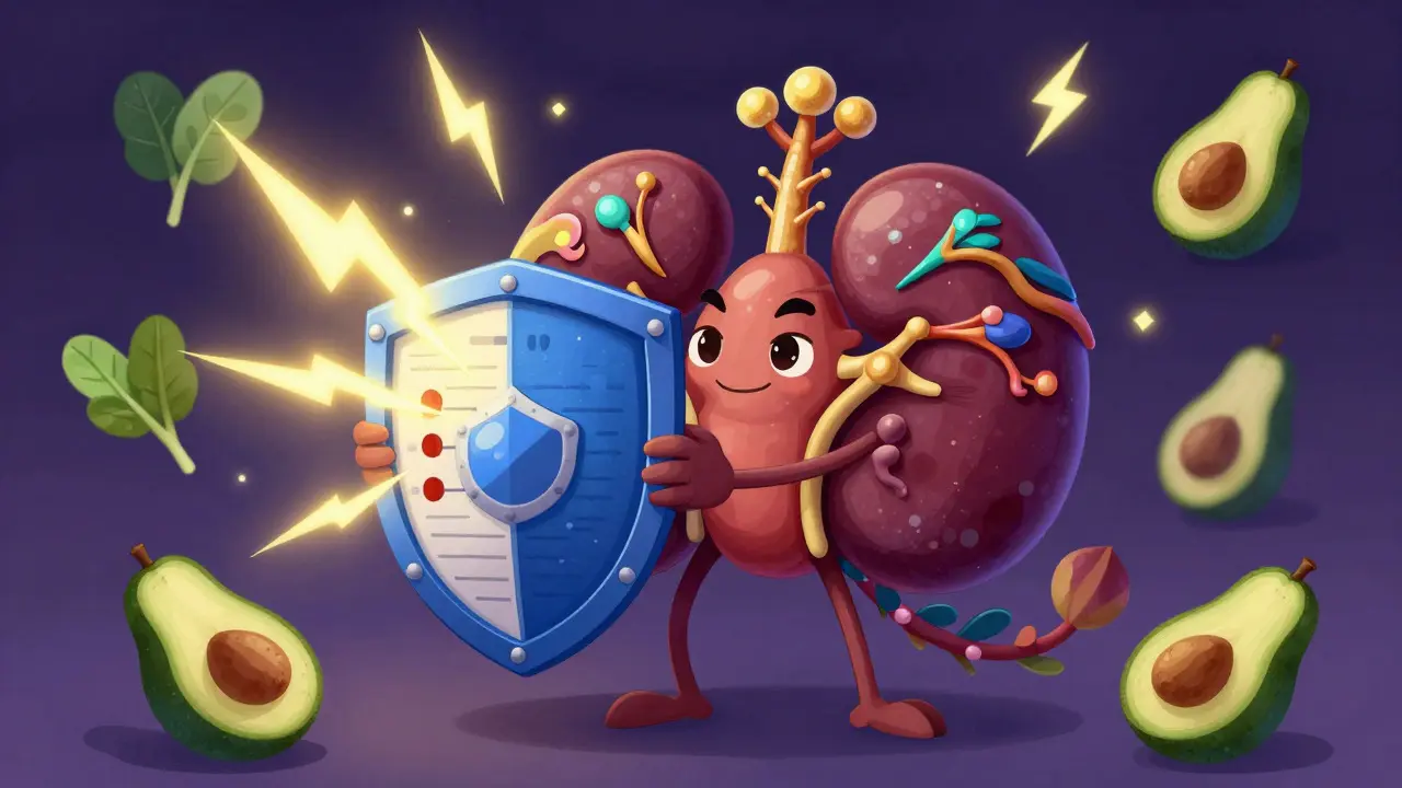 Alebrije kidney guardian protecting against health risks with colorful details