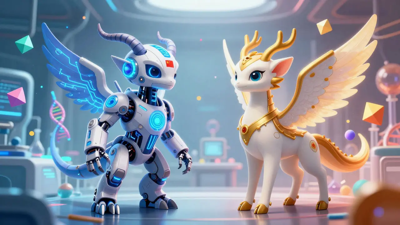 Colorful mythic creatures representing bio-innovation