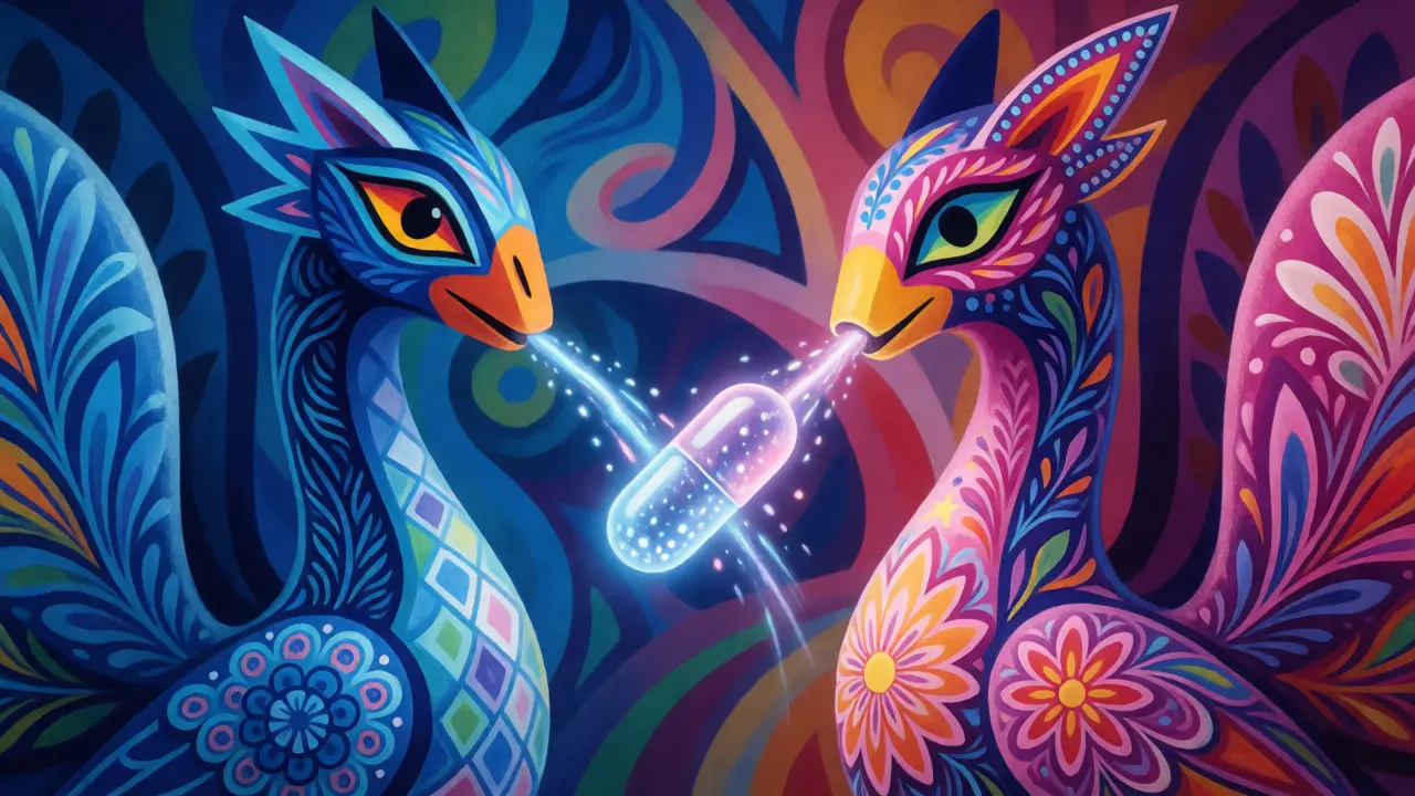 Two alebrijes illustrating different metabolic rates for men and women